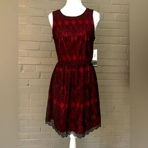 Kensie  NWT Red  with black lace overlay dress M